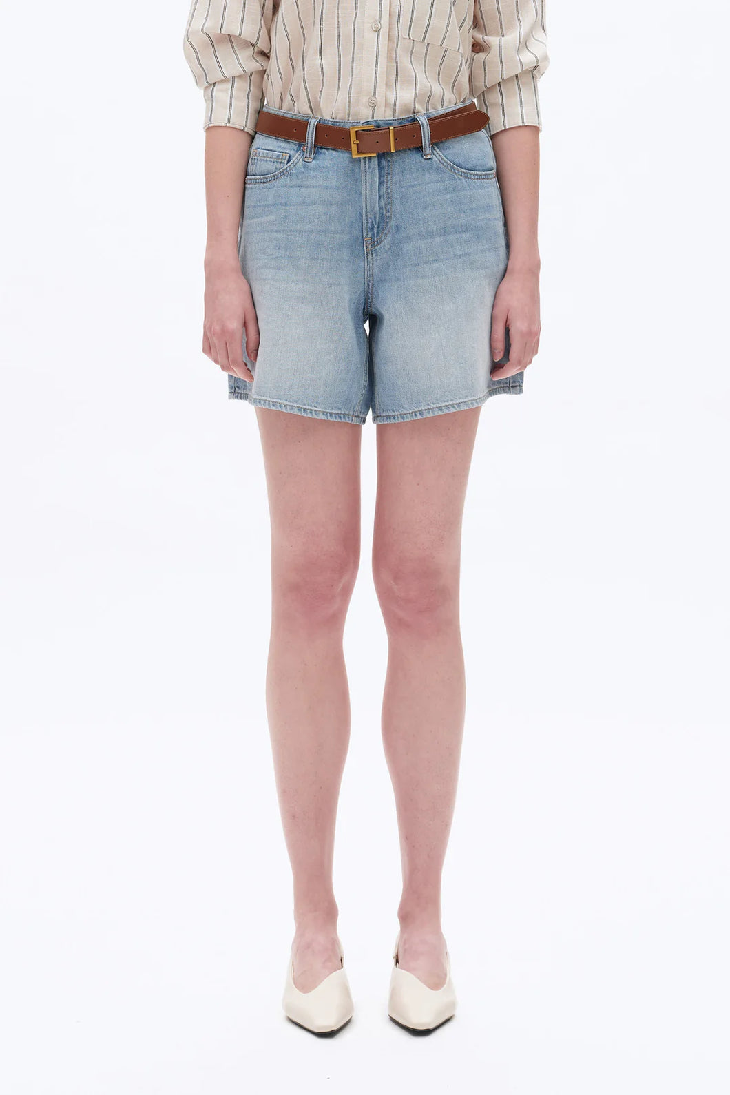 Mid Rise Denim Shorts in Light Blue