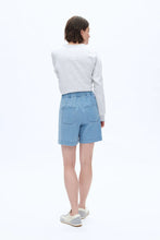 High Rise Relax Drawstring Denim Shorts in Light Blue