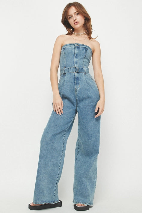 Wide Leg Denim Jumpsuit