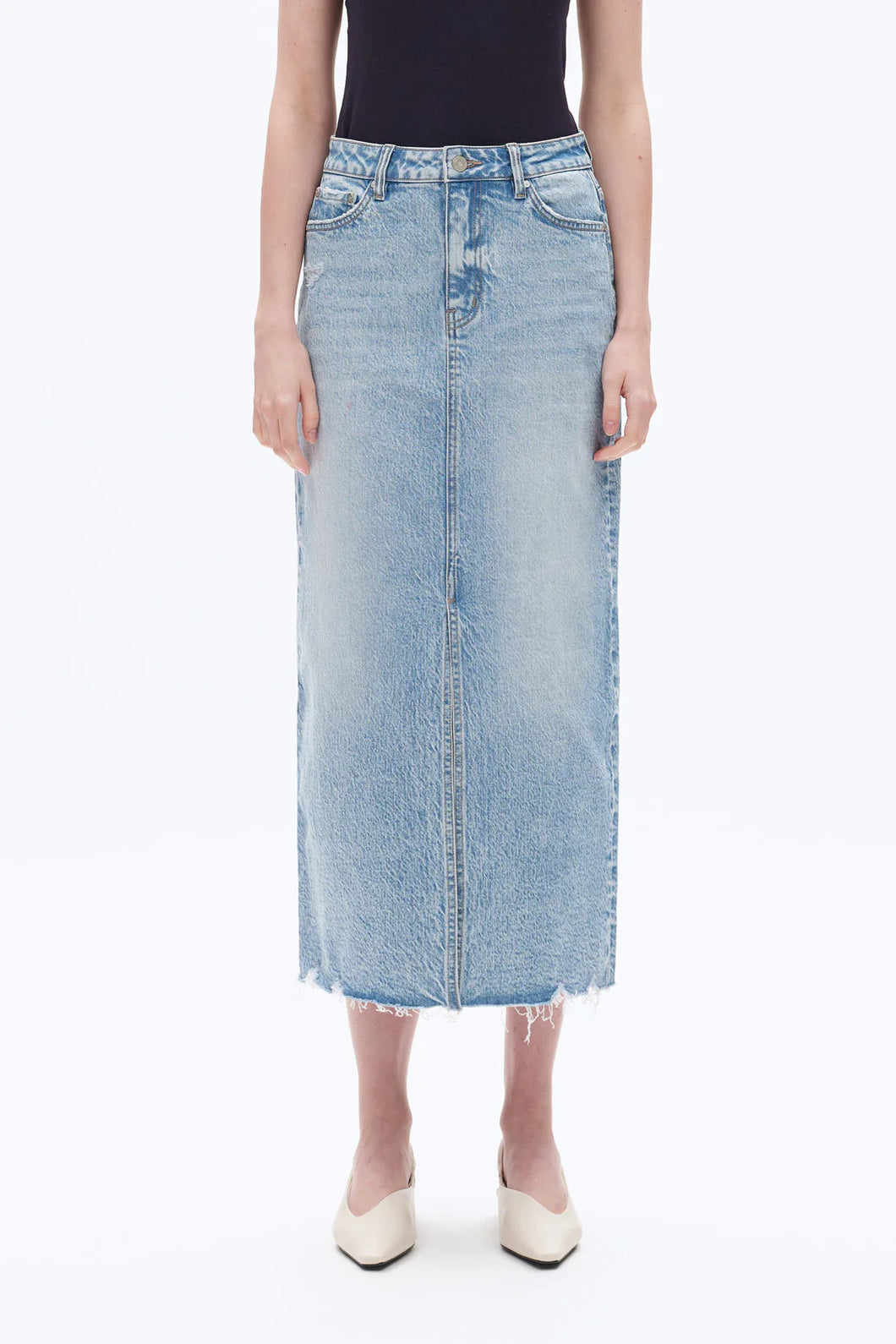 Midi Denim Skirt in Medium Blue