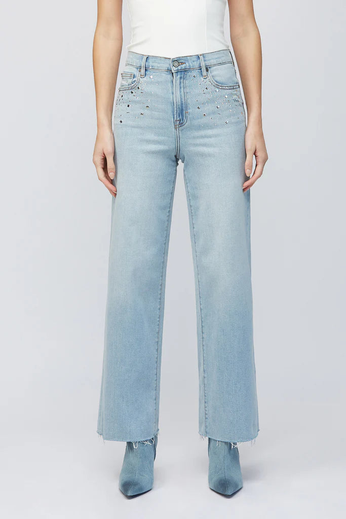 Logan High Rise Dad Jean in Light/Hot Fix with Studded Embellishments