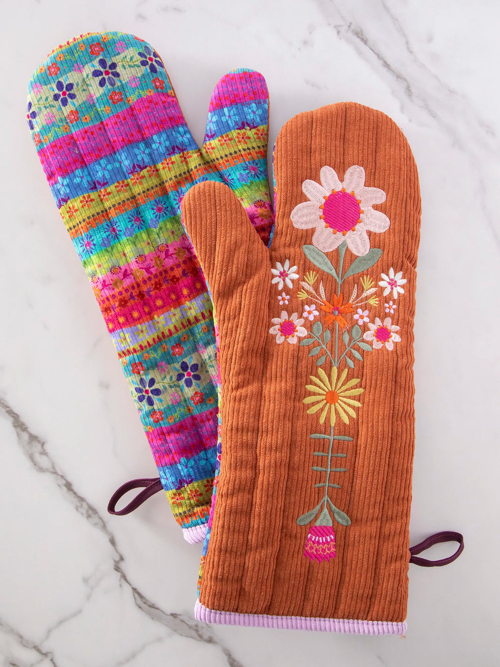 Rust Folk Flower Embroidered Oven Mit
