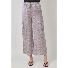 Satin Printed Wide Leg Cargo Pant
