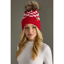 Red and Pink Checkered Pom Hat