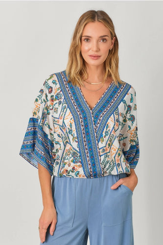 Blue Printed Kimono Top