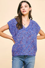 V-Neck Multi Color Yarn Sweater Vest in Blue