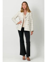 Double Breasted Tweed Jacket in Ivory and Gold