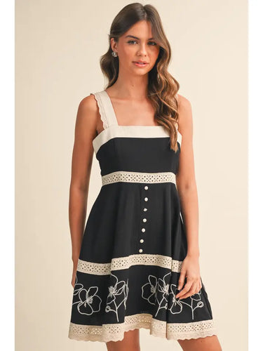 Contrast Lace Embroidery Border Babydoll Dress