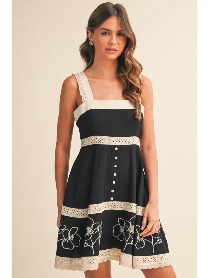 Contrast Lace Embroidery Border Babydoll Dress