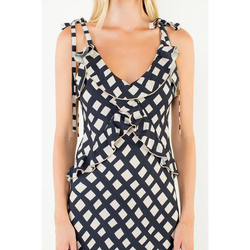 Tie Strap Geometric Pattern Dress
