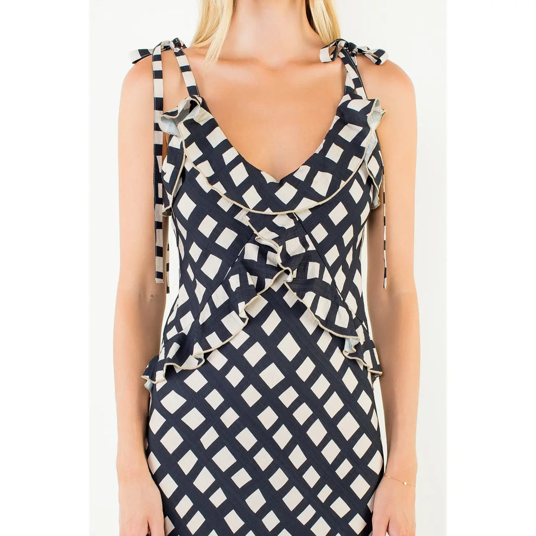 Tie Strap Geometric Pattern Dress