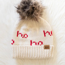 Beige and Red Ho Ho Ho Pom Hat