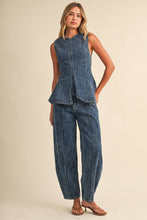 STRIPED DENIM SLEEVELESS PEPLUM TOP AND BARREL SET