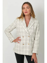 Double Breasted Tweed Jacket in Ivory and Gold