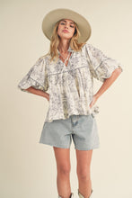 Charcoal and Off White Floral Print Babydoll Top