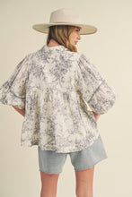 Charcoal and Off White Floral Print Babydoll Top