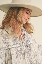 Charcoal and Off White Floral Print Babydoll Top