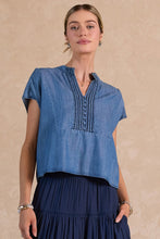 Chambray Boxy Top with V-Neck