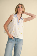 Lemon Embroidered Collared Tank