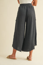 Mineral Washed Fray Hem Linen Cotton Blended Wide Leg Pants