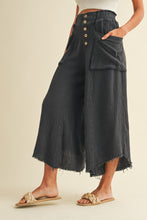 Mineral Washed Fray Hem Linen Cotton Blended Wide Leg Pants