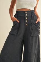 Mineral Washed Fray Hem Linen Cotton Blended Wide Leg Pants