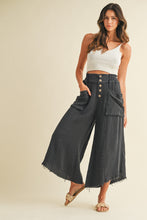 Mineral Washed Fray Hem Linen Cotton Blended Wide Leg Pants