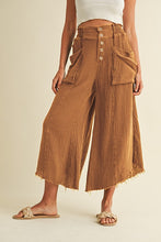 Mineral Washed Fray Hem Linen Cotton Blended Wide Leg Pants