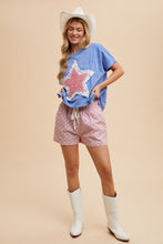 Mineral Wash Striped Star Lace Patch Knit Top