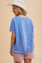 Mineral Wash Striped Star Lace Patch Knit Top