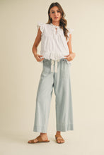 Light Blue Striped Wide Leg Drawstring Pants