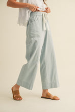 Light Blue Striped Wide Leg Drawstring Pants