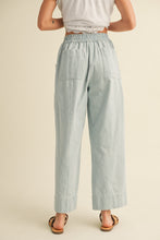 Light Blue Striped Wide Leg Drawstring Pants