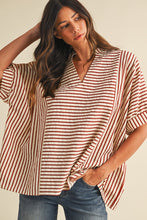 Stripe Ruffle Neck Blouse