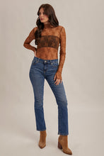 Mock Neck Lace Long Sleeve With Thumb Holes in Chocolate