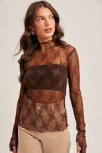 Mock Neck Lace Long Sleeve With Thumb Holes in Chocolate