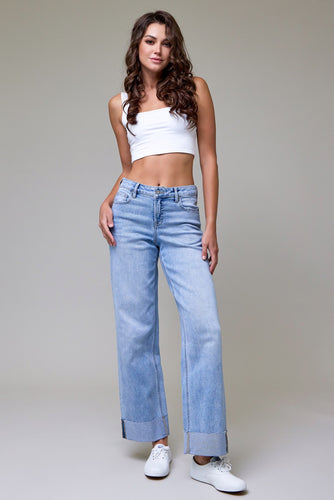 Mid Rise Logan Dad Jean With Raw Hem 3in Cuff