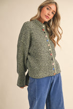 Striped Sweater Cardigan with Colorful Buttons in Black Lime