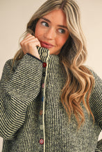 Striped Sweater Cardigan with Colorful Buttons in Black Lime