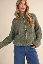 Striped Sweater Cardigan with Colorful Buttons in Black Lime