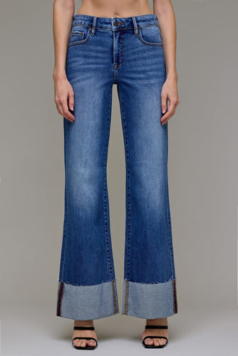 Medium Wash Clean Cuffed High Rise Comfort Flare
