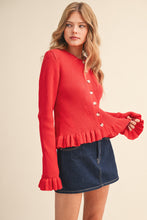 Ruffle Hem Ribbed Knit Sweater Cardigan