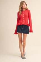 Ruffle Hem Ribbed Knit Sweater Cardigan