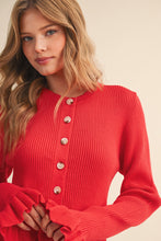Ruffle Hem Ribbed Knit Sweater Cardigan