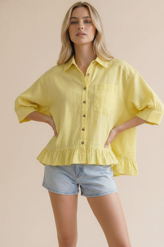 Collared Buttondown Peplum Top in Yellow
