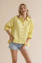 Collared Buttondown Peplum Top in Yellow