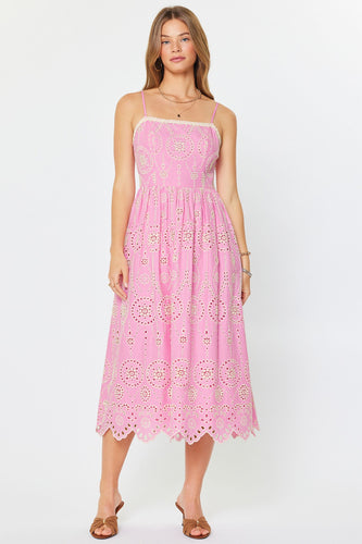 Eyelet Embroidered Cami Midi Dress