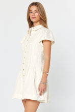 Textured Detail Short Sleeved button Down Mini Dress