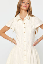Textured Detail Short Sleeved button Down Mini Dress
