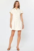 Textured Detail Short Sleeved button Down Mini Dress